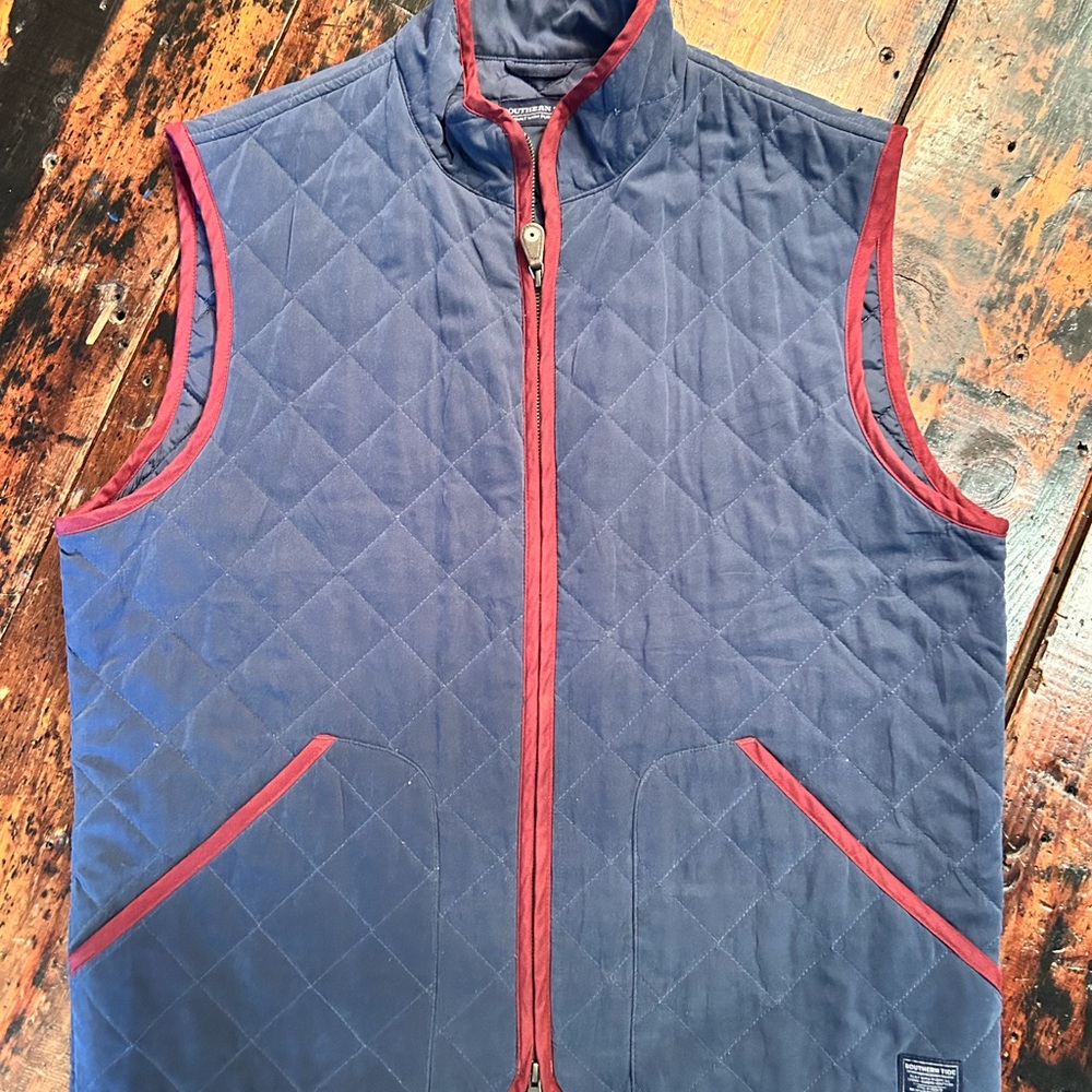 Southern Tide Men's Navy Vest with Red Accents